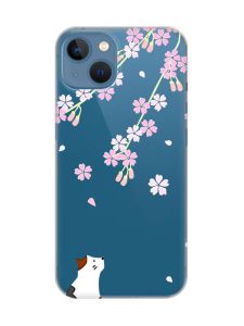 Прозорий чохол на Apple iPhone 13 :: Котик і сакура (принт 283)