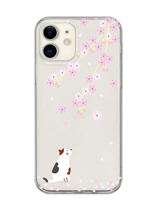 Прозорий чохол на iPhone 12 mini :: Котик і сакура (принт 283)