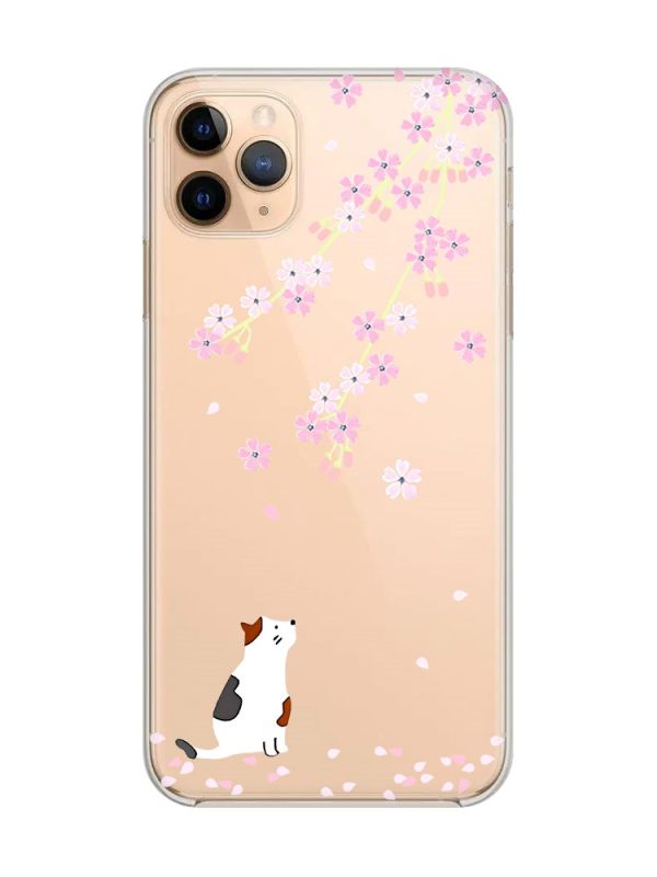 Прозорий чохол на iPhone 11 Pro Max (6,5) :: Котик і сакура (принт 283)