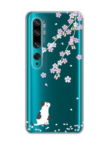 Прозорий чохол на Xiaomi Mi Note 10/Note 10 Pro :: Котик і сакура (принт 283)