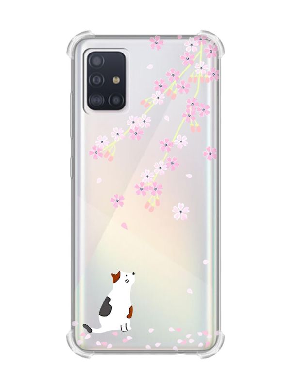 Чохол з потовщеними кутами на Samsung Galaxy A71 / A715 :: Котик і сакура (принт 283)