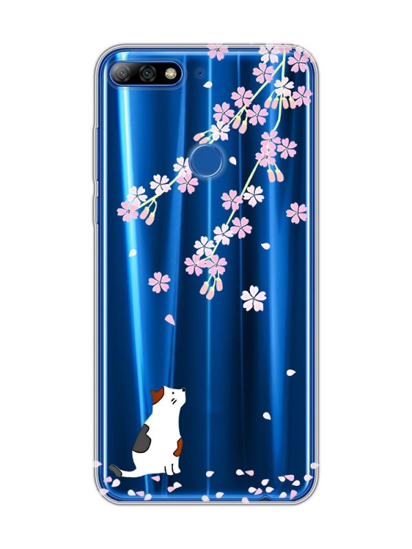 Прозорий чохол на Huawei Y7 2018 / Y7 prime 2018 :: Котик і сакура (принт 283)