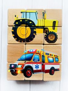 Дитячі навчаючі дерев'яні кубики Транспорт (комплект 12)