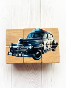 Дитячі розвиваючі дерев'яні кубики Поліцейське авто. Транспорт (комплект 11)