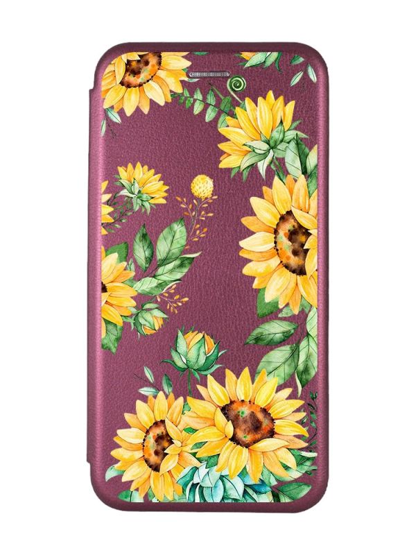 Чохол-книжка з малюнком для Samsung Galaxy А10ѕ/ A107 Бордовий :: Соняхи (принт 288)