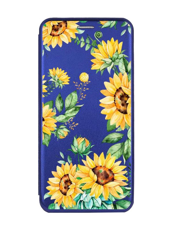 Чохол-книжка з малюнком для Samsung Galaxy A10 (2019) A105 Синій :: Соняхи (принт 288)