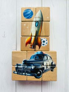 Дитячі навчаючі дерев'яні кубики Транспорт (комплект 9)