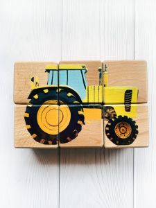 Дитячі розвиваючі дерев'яні кубики Трактор. Транспорт (комплект 13)