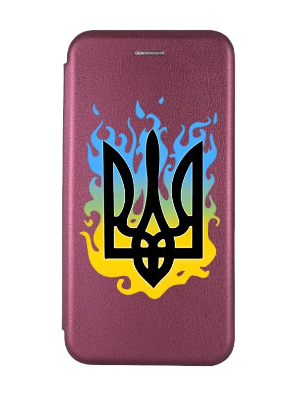 Чохол-книжка з малюнком для Xiaomi Redmi 9A Бордовий :: Тризуб Полум'я (принт 257)