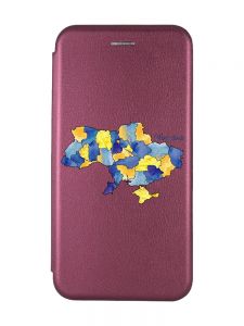 Чохол-книжка з малюнком для Samsung Galaxy J7(2016) J710 Бордовий :: Карта України (принт 261)