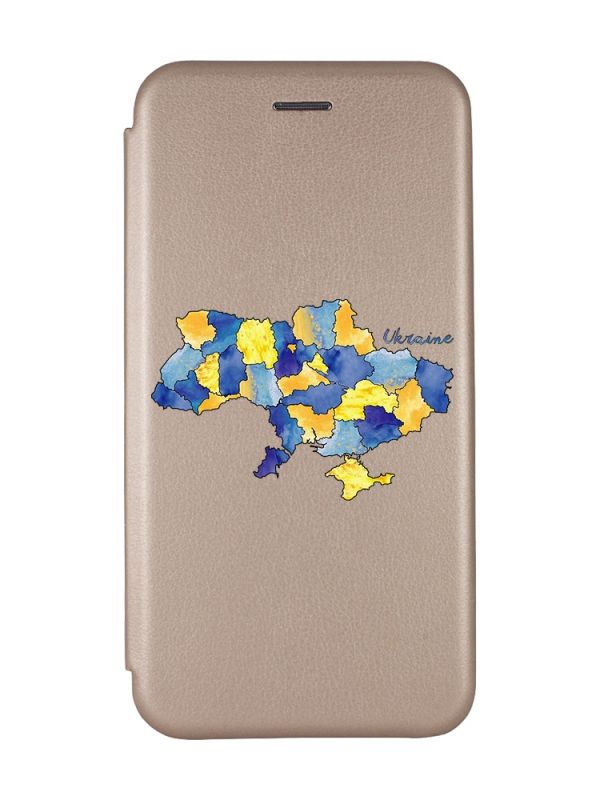 Чохол-книжка з малюнком для Xiaomi Redmi Note 8 Pro Золотий :: Карта України (принт 261)