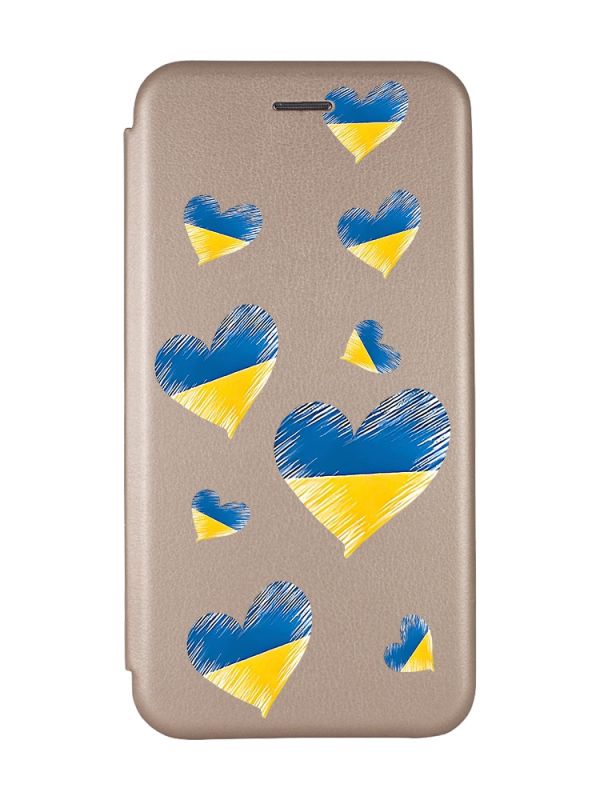 Чохол-книжка з малюнком для Samsung Galaxy A12 Золотий :: Сердечка. Україна (принт 258)