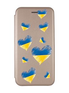 Чохол-книжка з малюнком для Samsung Galaxy A52 Золотий :: Сердечка. Україна (принт 258)