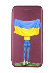 Чохол-книжка з малюнком для Xiaomi Redmi 9A Бордовий :: Дівчина з прапором (принт 263)
