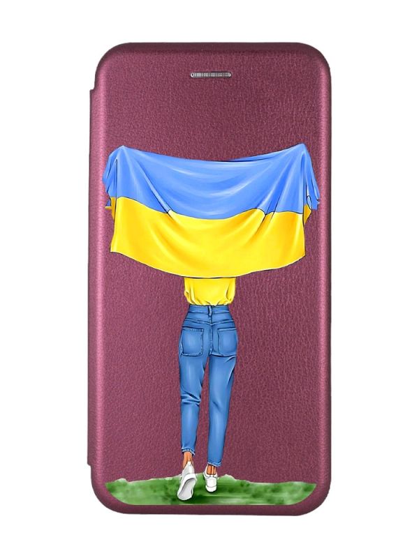 Чохол-книжка з малюнком для Xiaomi Redmi Note 4/ Note 4X Бордовий :: Дівчина з прапором (принт 263)