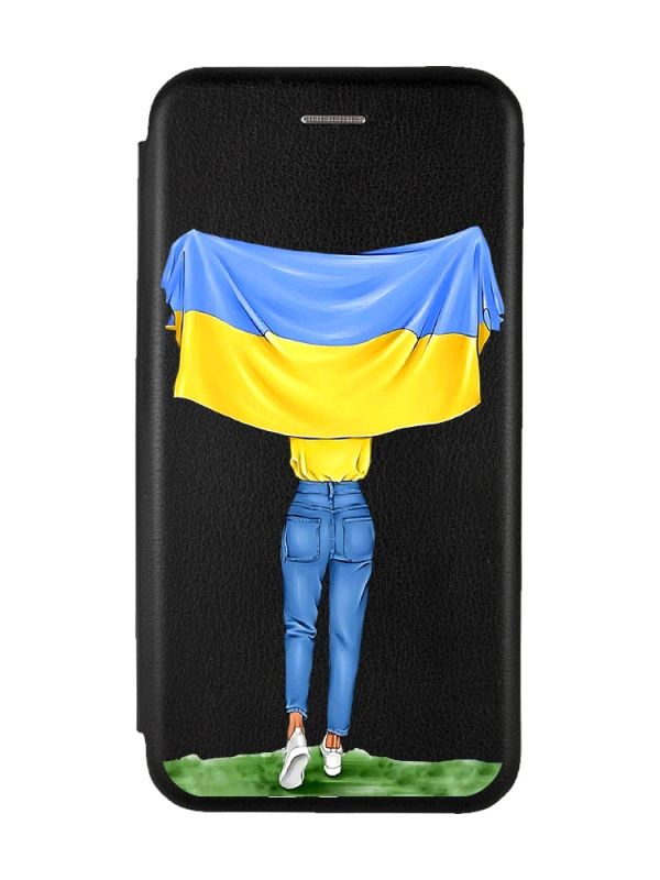 Чохол-книжка з малюнком для Samsung Galaxy A73 5G Чорний :: Дівчина з прапором (принт 263)