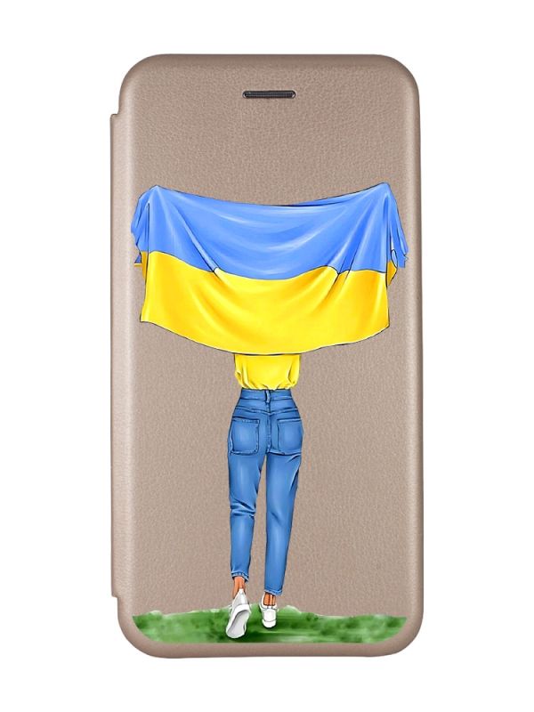 Чохол-книжка з малюнком для Samsung Galaxy A73 5G Золотий :: Дівчина з прапором (принт 263)