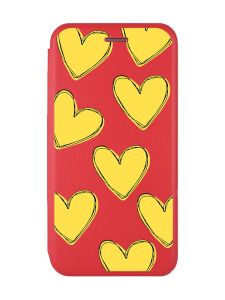Чохол-книжка з малюнком для Samsung Galaxy A12 Червоний :: Сердечка жовті (принт 259)