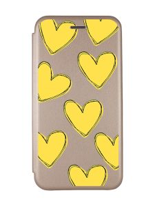Чохол-книжка з малюнком для Samsung Galaxy A02/ A022 (2021) Золотий :: Сердечка жовті (принт 259)
