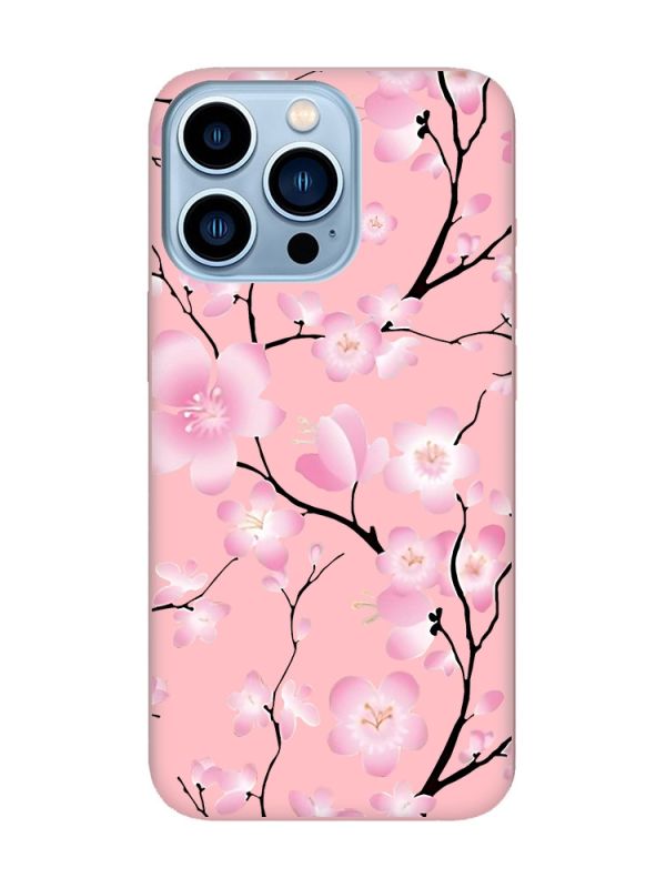Матовий рожевий чохол на Apple iPhone 13 Pro Max :: Квітуча сакура (принт 282)