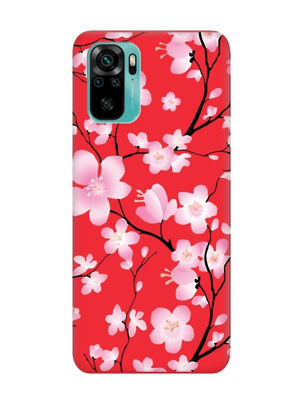 Матовий червоний чохол на Xiaomi Redmi Note 10 / Note 10s :: Квітуча сакура (принт 282)