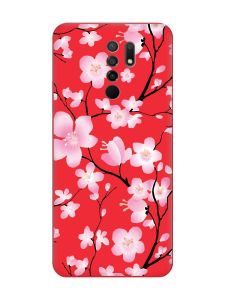 Матовий червоний чохол на Xiaomi Redmi 9 :: Квітуча сакура (принт 282)