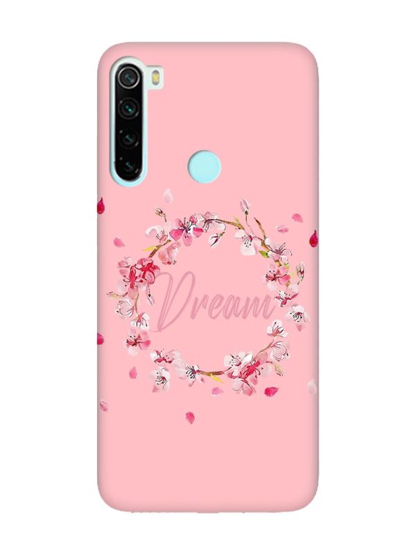 Матовий рожевий чохол на Xiaomi Redmi Note 8 :: Віночок з сакури (принт 284)