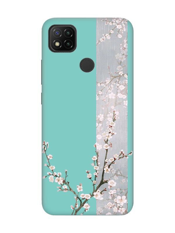 Матовий бірюзовий чохол на Xiaomi Redmi 9C/10A :: Квітуча сакура (принт 285)