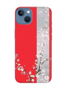 Матовий червоний чохол на Apple iPhone 13 :: Квітуча сакура (принт 285)