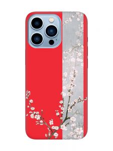 Матовий червоний чохол на Apple iPhone 13 Pro Max :: Квітуча сакура (принт 285)
