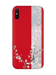 Матовий червоний чохол на Xiaomi Redmi 9A :: Квітуча сакура (принт 285)