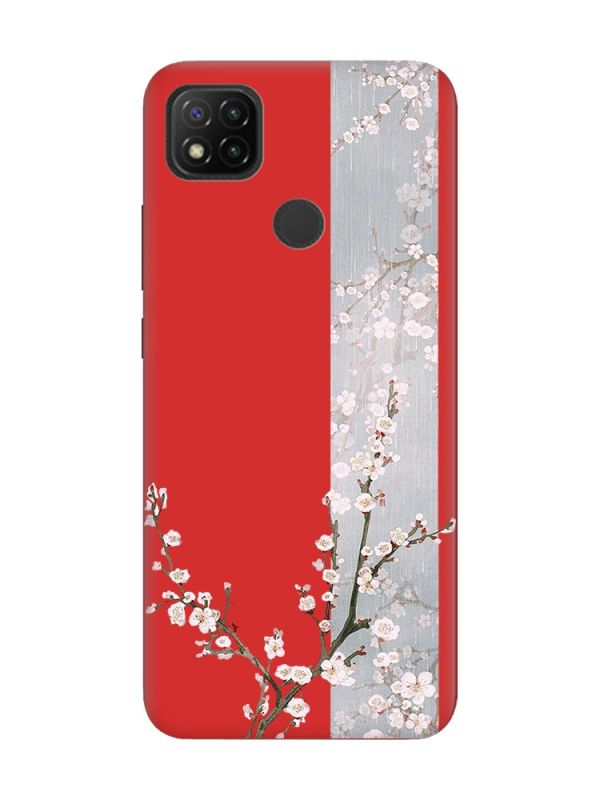 Матовий червоний чохол на Xiaomi Redmi 9C/10A :: Квітуча сакура (принт 285)