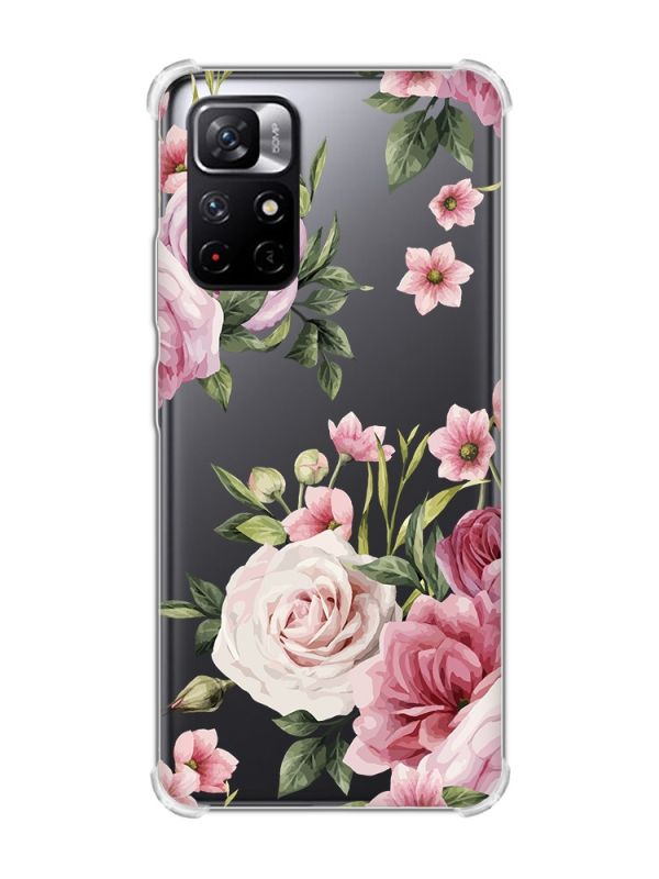 Чохол з потовщеними кутами на Xiaomi Redmi Note 11 5G :: Рожеві квіти (принт 287)