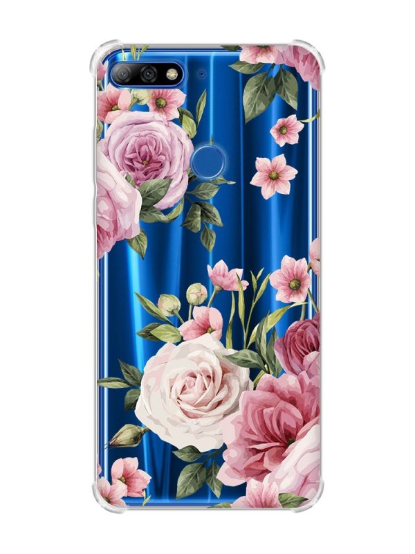 Чохол з потовщеними кутами на Huawei Y7 2018/Y7 Prime 2018 :: Рожеві квіти (принт 287)