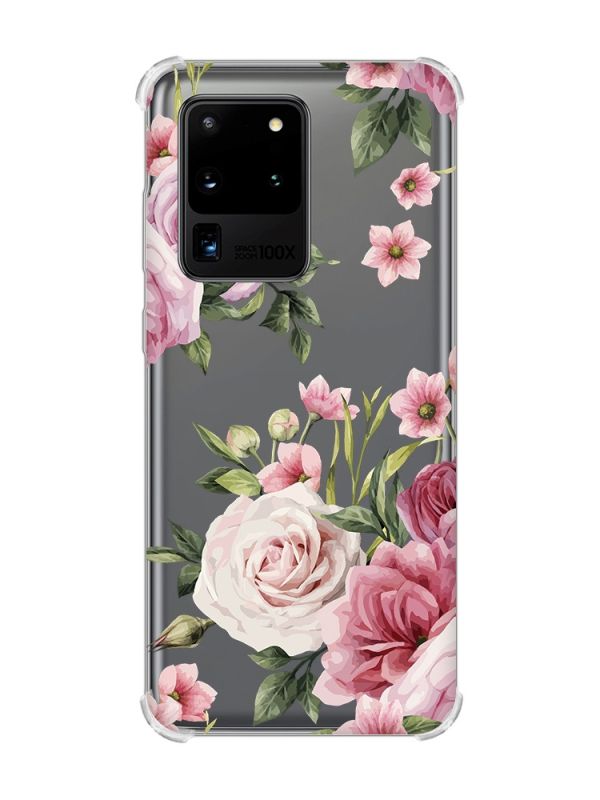 Чохол з потовщеними кутами на Samsung Galaxy S20 Ultra :: Рожеві квіти (принт 287)