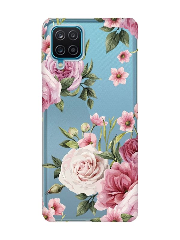Прозорий чохол на Samsung A12 4G :: Рожеві квіти (принт 287)