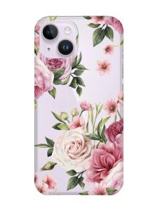 Прозорий чохол із захистом камери на iPhone 14 :: Рожеві квіти (принт 287)