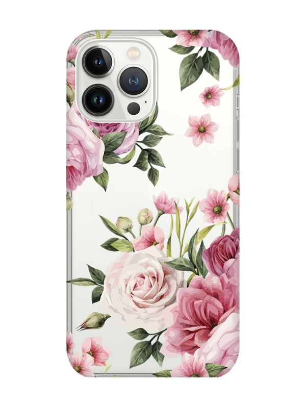 Прозорий чохол із захистом камери на iPhone 14 Pro Max :: Рожеві квіти (принт 287)