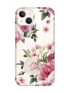 Прозорий чохол із захистом камери на iPhone 14 Plus :: Рожеві квіти (принт 287)