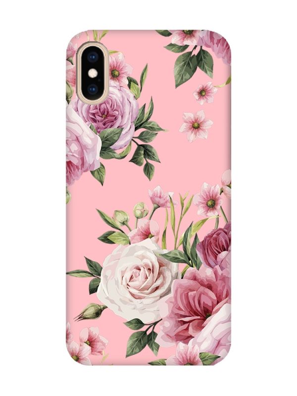 Матовий рожевий чохол на iPhone XS MAX :: Рожеві квіти (принт 287)