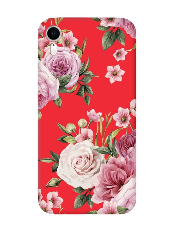 Матовий червоний чохол на Apple iPhone XR :: Рожеві квіти (принт 287)