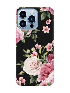 Матовий чорний чохол на Apple iPhone 13 Pro Max :: Рожеві квіти (принт 287)