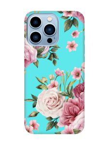 Матовий бірюзовий чохол на Apple iPhone 13 Pro Max :: Рожеві квіти (принт 287)