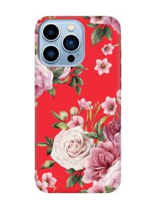 Матовий червоний чохол на Apple iPhone 13 Pro Max :: Рожеві квіти (принт 287)