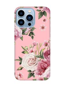 Матовий рожевий чохол на Apple iPhone 13 Pro Max :: Рожеві квіти (принт 287)
