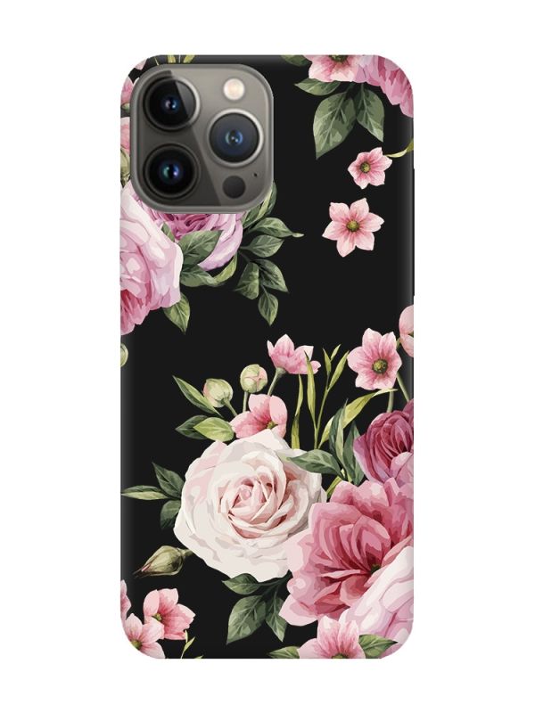 Матовий чорний чохол на Apple iPhone 13 Pro :: Рожеві квіти (принт 287)