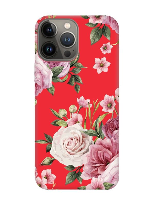 Матовий червоний чохол на Apple iPhone 13 Pro :: Рожеві квіти (принт 287)