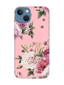 Матовий рожевий чохол на Apple iPhone 13 :: Рожеві квіти (принт 287)