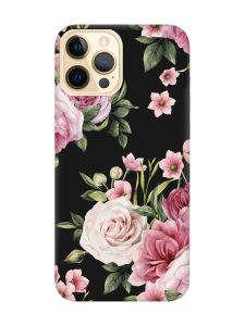 Матовий чорний чохол на Apple iPhone 12 Pro Max :: Рожеві квіти (принт 287)