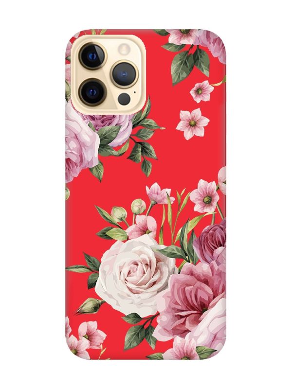 Матовий червоний чохол на Apple iPhone 12 Pro Max :: Рожеві квіти (принт 287)